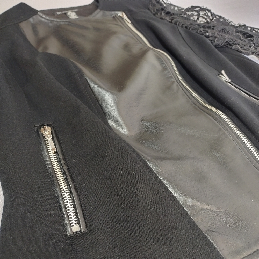 International Concepts Women's Black Faux Leather Long Lace Sleeve Jacket Sz S - Picture 11 of 12